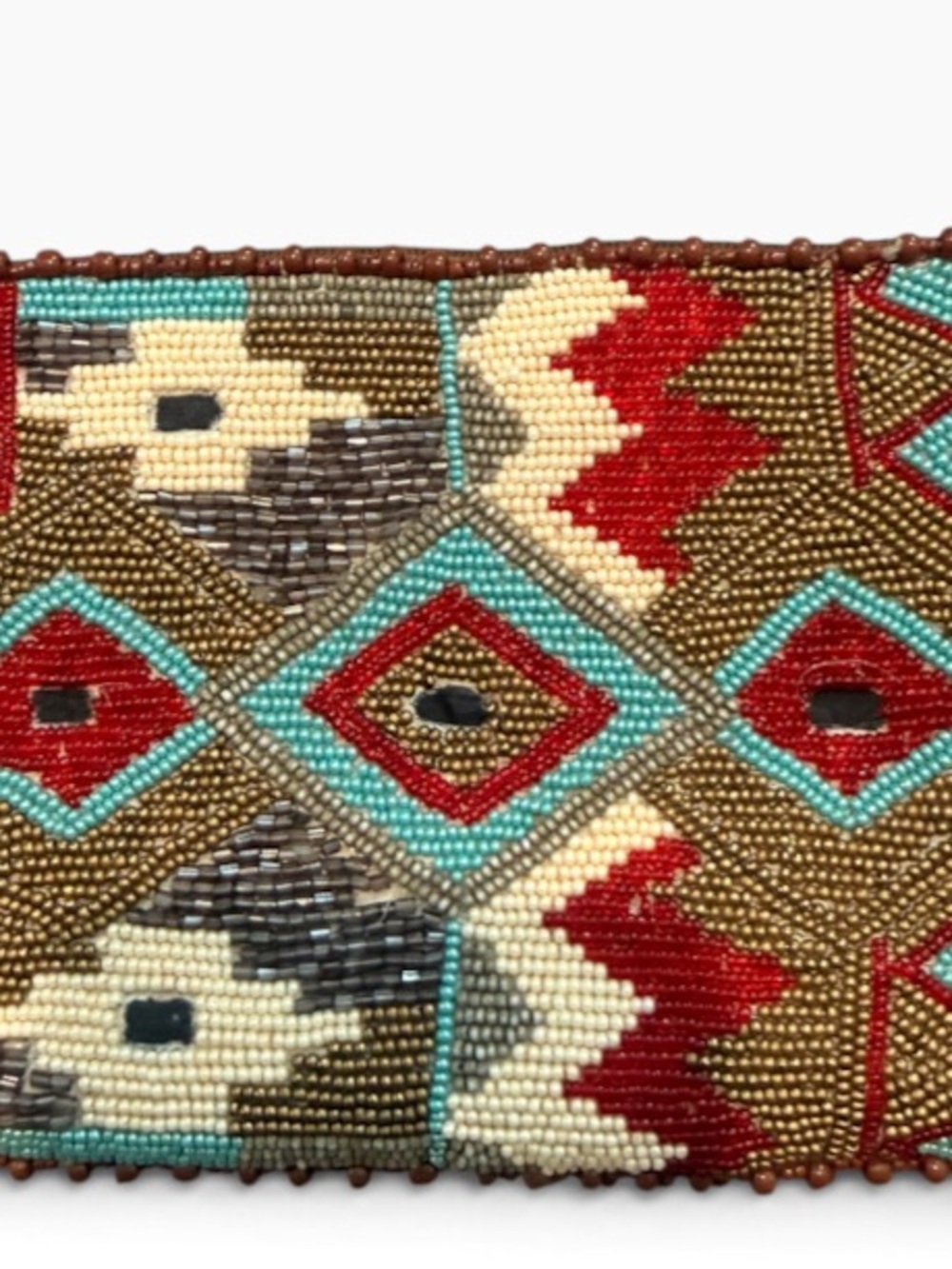 Mary Frances Beaded Key & Card Holder in Turquoise, Red, Cream, Brown